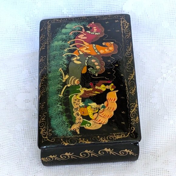 Vintage Russian USSR Signed PALEKH Палех "Troika" Lacquer Jewelry Trinket Box - Picture 6 of 10